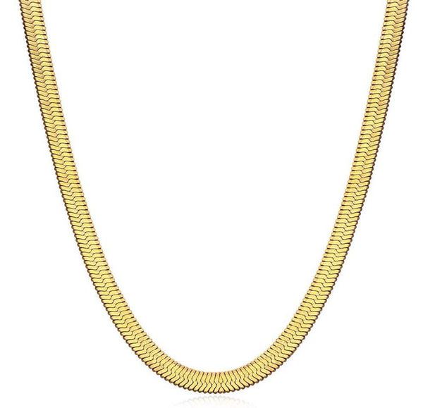 4mm wide 14inch long herringbone gold plated necklace