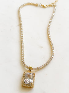 16 inch zirconia chain 18k gold plated with square zirconia pendant