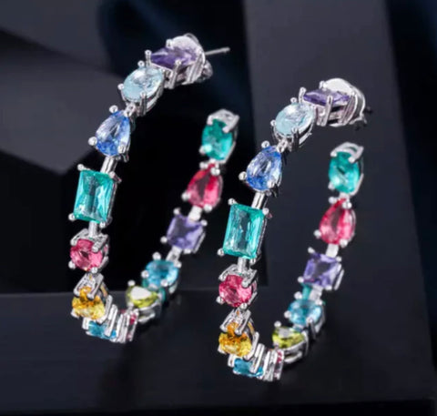 Colorful C Shape plated earrings AAA Zircon Stone 