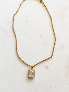 18k gold plated rope chain necklace with white square zircon