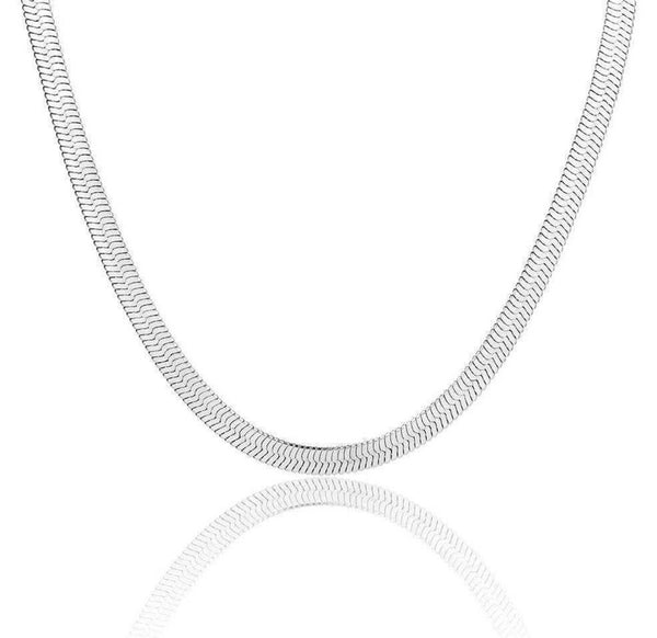 4mm wide 14inch long herringbone gold plated silver necklace