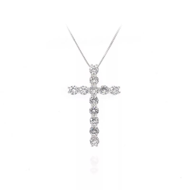 Stainless Steel 18k gold plated silver with clear cz zircon crystal cross pendant