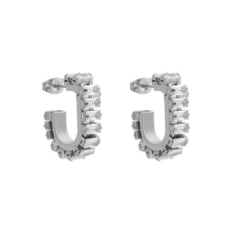 Cubic Zirconia silver stainless steel baguette earrings