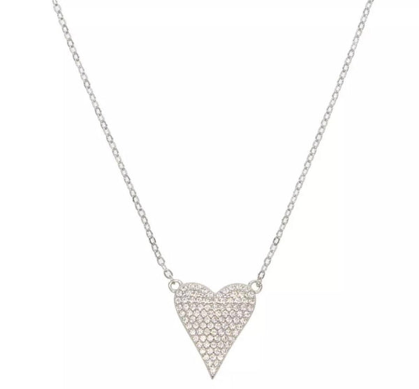 silver micro pave zirconia heart necklace