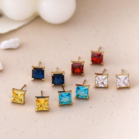 14k gold plated stainless steel colorful studs