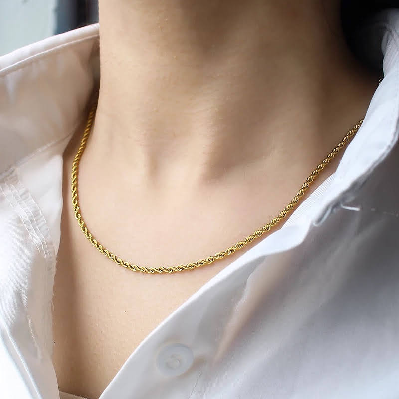 Stainless Steel Gold Plated Small Rope Necklace