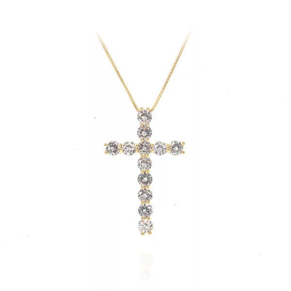 Stainless Steel 18k gold plated gold with clear cz zircon crystal cross pendant