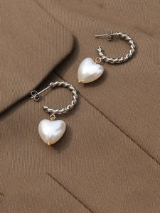 Titanium Steel Pearl Heart Earrings