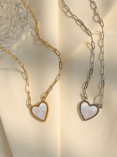 Chunky Chain Titanium 316L 18k Gold Planted Stainless Steel E-coated Waterproof Heart Shell Pendant