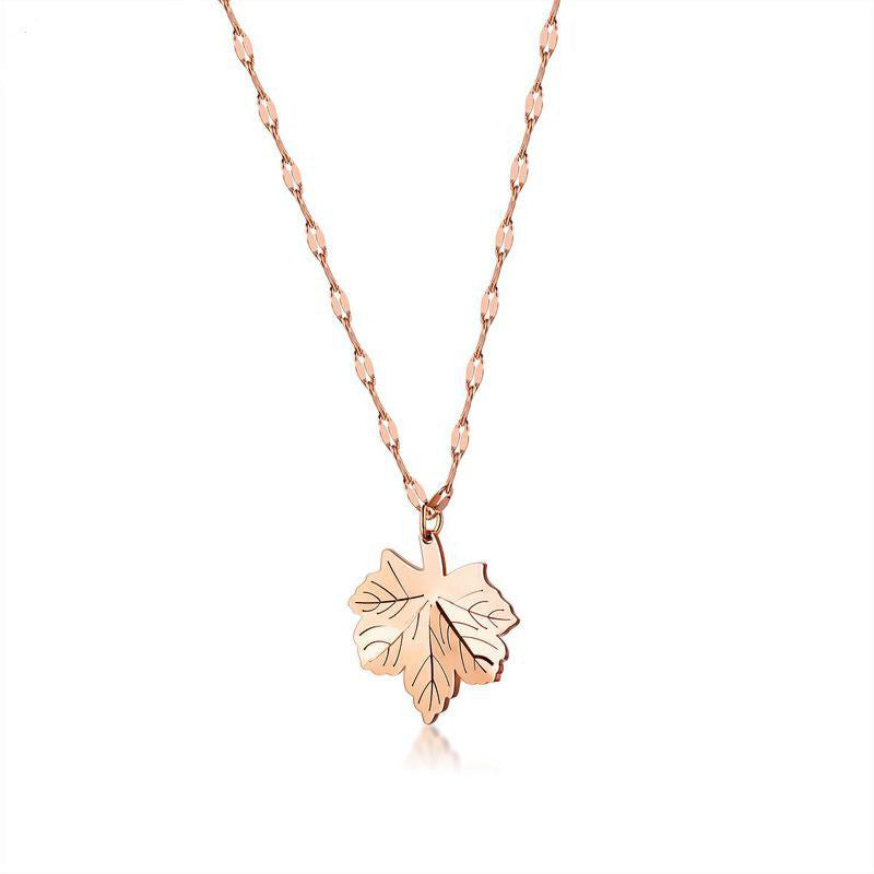 Stainless Steel Rose Gold Plated Maple Leaf Necklace 