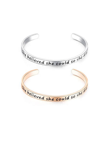 Titanium "She Believed She Could..." Plated Bangle - Sweet Dvash