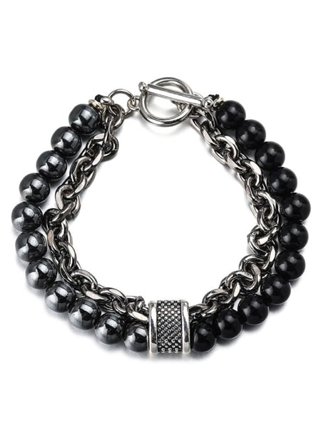 titanium steel chain with shiny silver and shiny black men bracelet