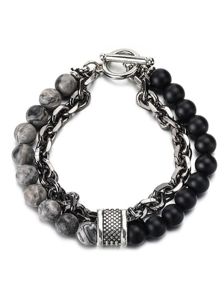 titanium steel chain with silver gray marble and matte black men bracelet