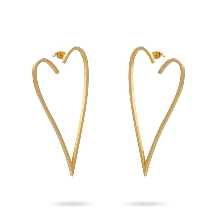 oversized heart stainless steel 18k gold plated earrings