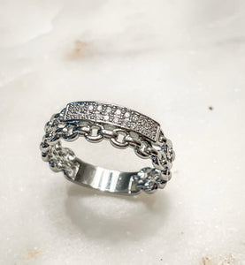 Double eternity band brass and zircon , silver platinum plated