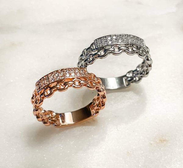 Double eternity band brass and zircon , rose gold and silver