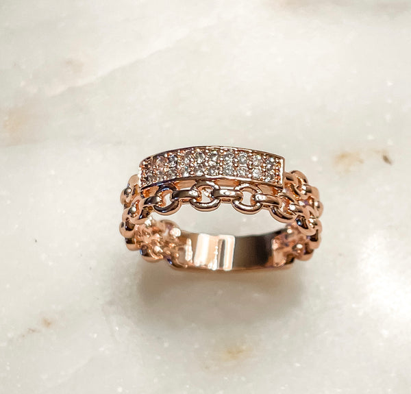 Double eternity band brass and zircon , rose gold  plated